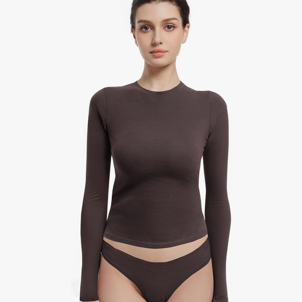 Abonlen Long Sleeve Basic T-shirt / Brown